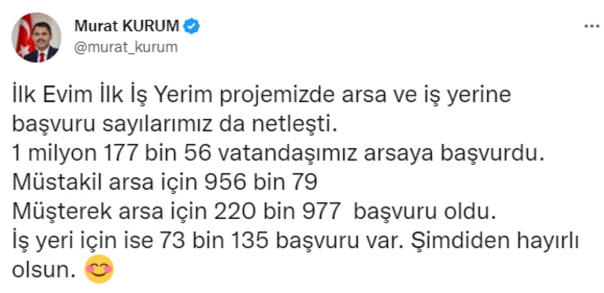 Murat Kurum arsa ve iş yeri başvuru sayısını açıkladı #2