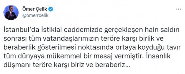 Ömer Çelik: İnsanlık düşmanı teröre karşı biriz ve beraberiz