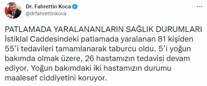 Fahrettin Koca: 26 hastamızın tedavisi devam ediyor