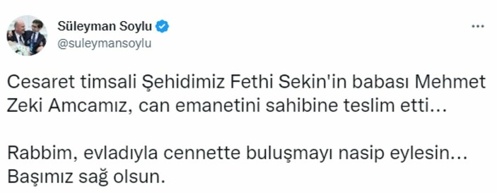 Şehit Fethi Sekin'in babası Zeki Sekin hayatını kaybetti