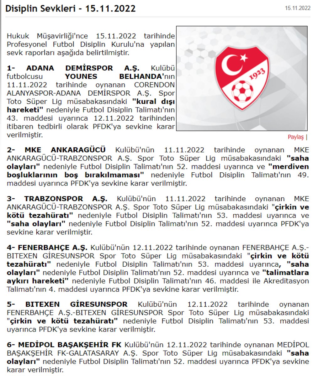 Süper Lig den 7 kulüp PFDK ya sevk edildi #2