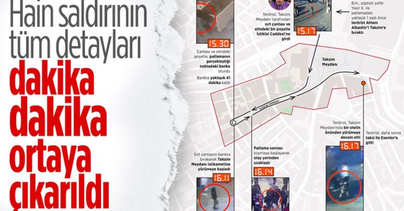 Taksim’deki bombalı saldırıyı yapan teröristin olay yerine geliş görüntüleri yayınlandı